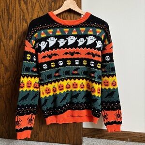 Modcloth Size Small Festive Pumpkin Halloween Fair-Isle Crew Neck Sweater